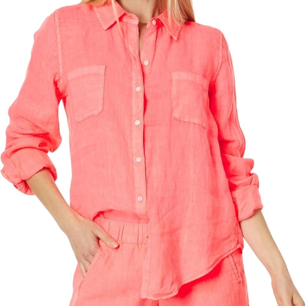 Lilly Pulitzer Sea View Button-Down Coral Shirt Women XL NEW W/ TAGS